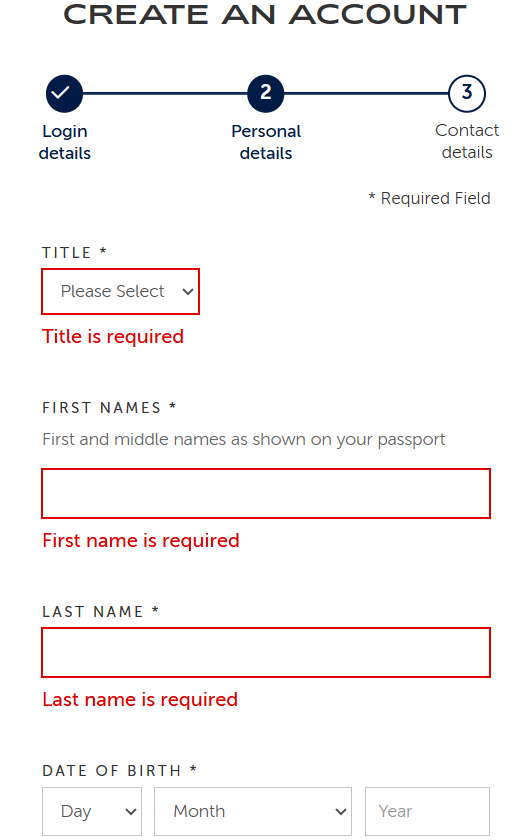 Screenshot of completing your account