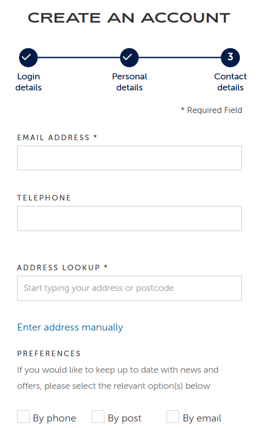 Screenshot of adding your contact details