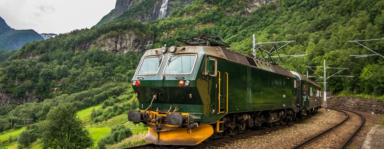 A close-up view of the world-famous Flåmsbana Railway