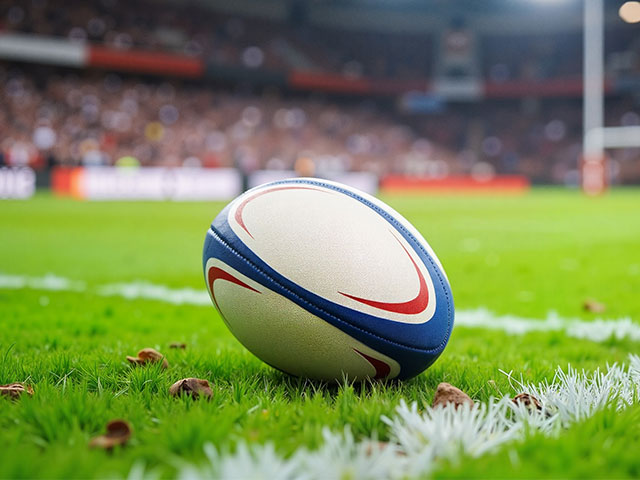 Rugby ball on playing field