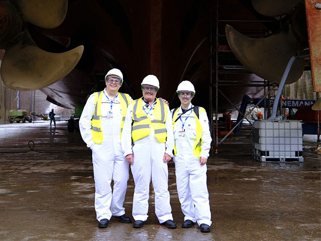 Members of the team in Damen’s Wilton Harbour in Rotterdam, Netherlands, Dry Dock, Borealis