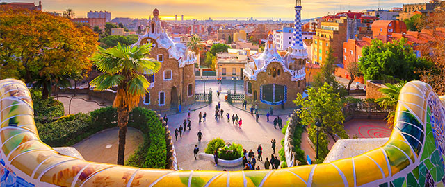 Sunset views of Park Guell, Barcelona , Spain