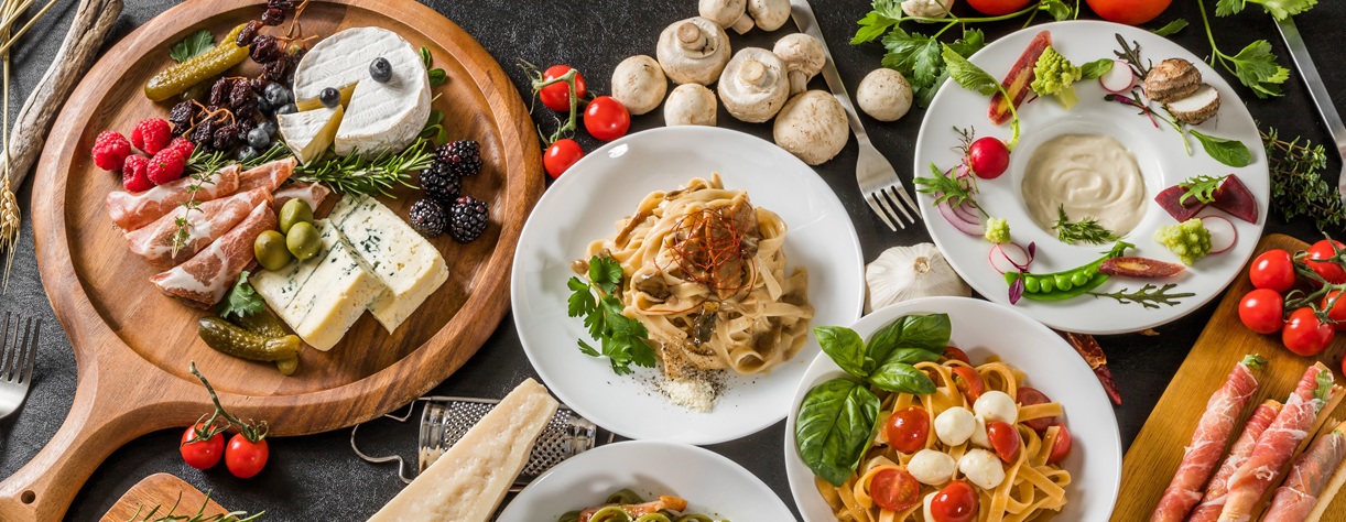Italian and Mediterranean dishes on a table