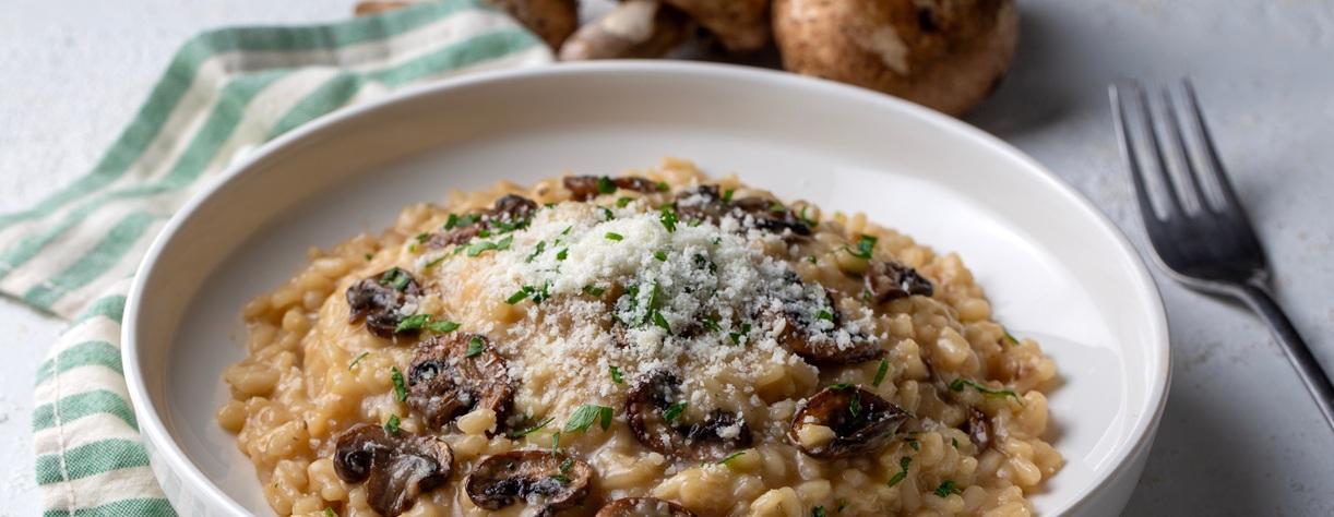Mushroom risotto in a bowl