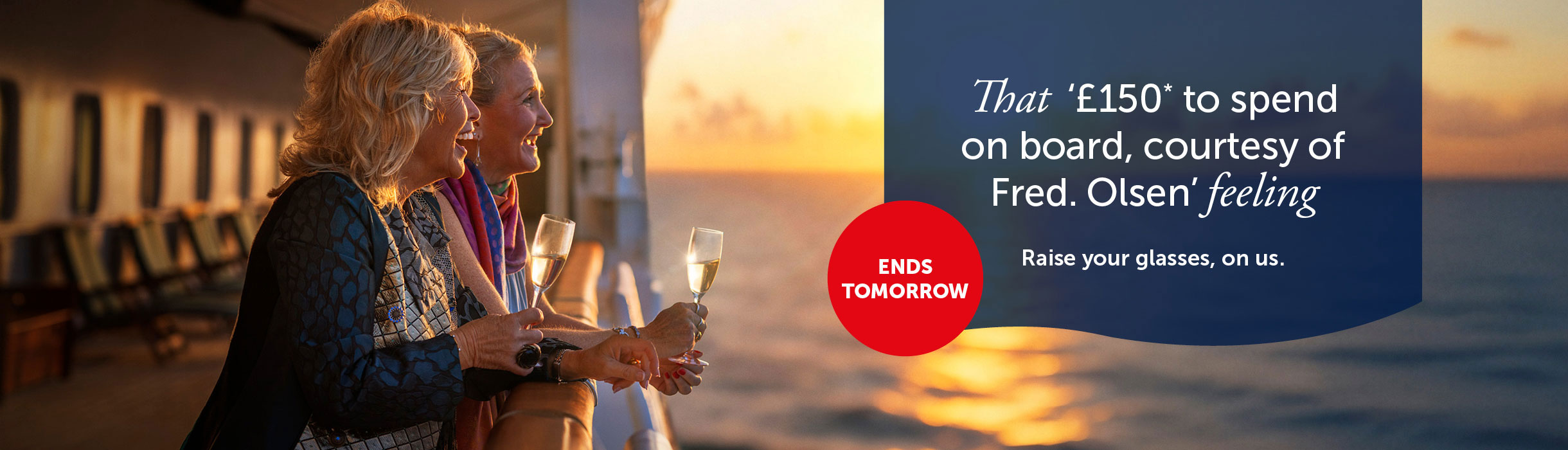 Guests having drinks on deck, watching the sunset
