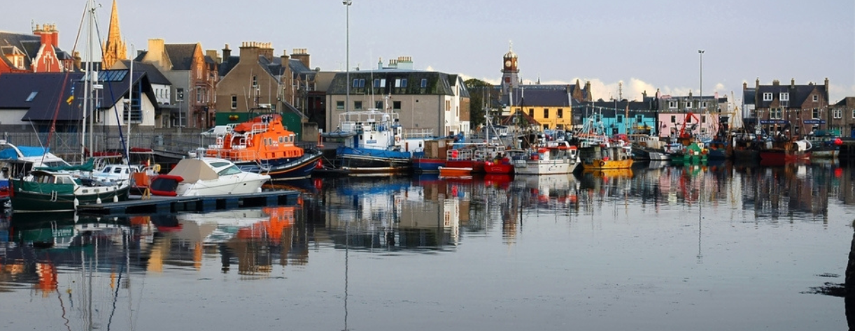 Stornoway harbour at dusk