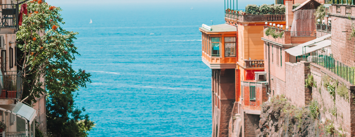 View of the streets and sea in Sorrento, Italy.