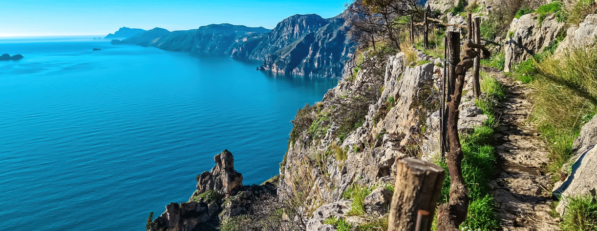 View from hiking trail, Path of Gods, between coastal towns, Positano and Praiano.