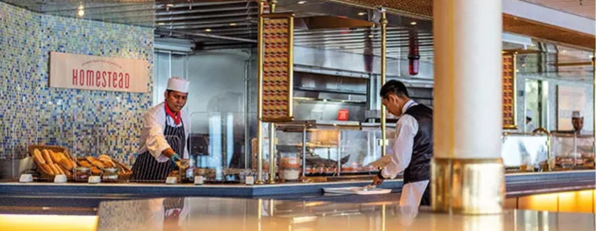 Food being freshly prepared in one of the casual dining restaurants