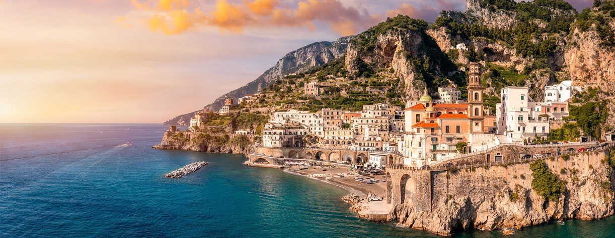Salerno, Amalfi coast at sunset, Italy