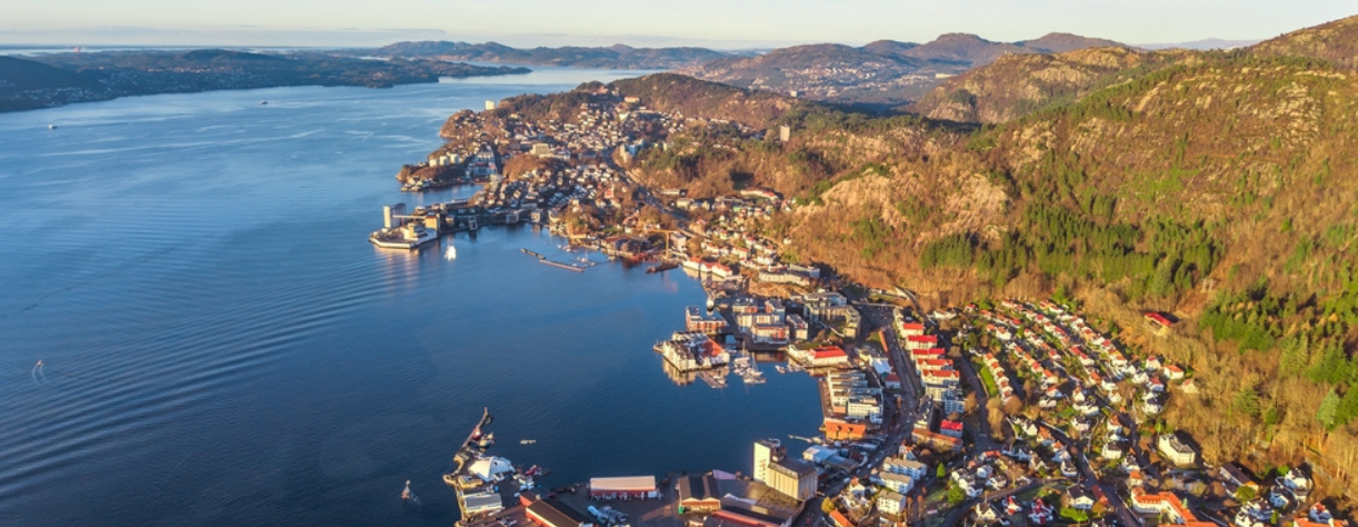 Aerial panorama of Bergen, Norway.