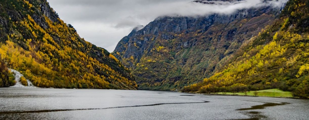 Norwegian Fjord Surrounded by Autumn Mountains