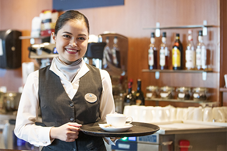 Waitress in the Bookmark cafe