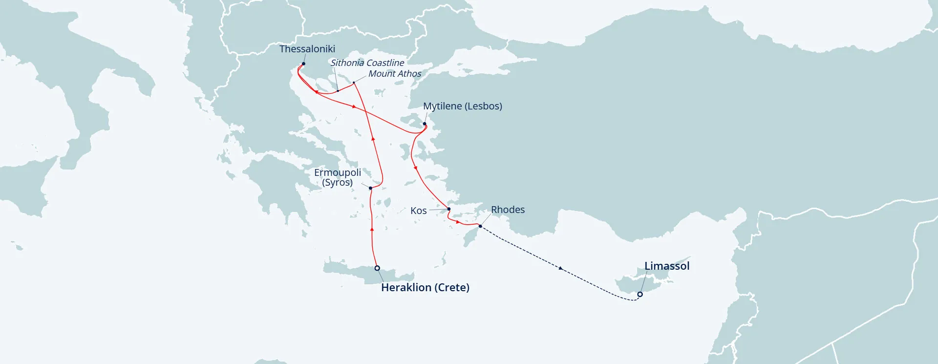 Greek Islands Fly-Cruise Route Map L2636
