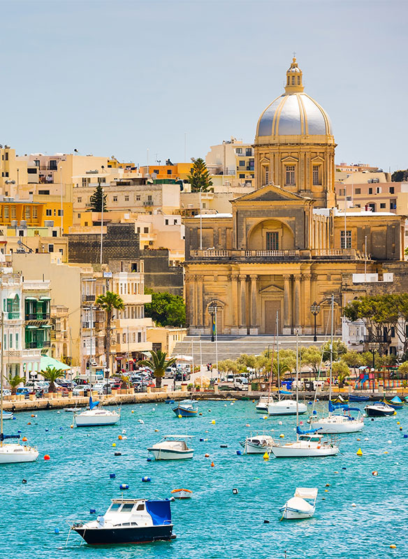 Small yachts and boats from view to Harbour bay, Valletta in Malta