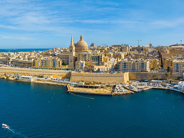 Panorama drone view of Valletta city - capital of Malta island