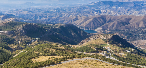 Aerial view of a mountain road near Sierra Nevada