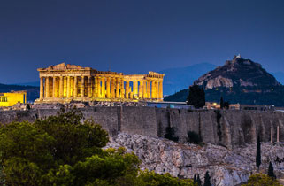 Acropolis on the hill, Athens, Greece in the evening