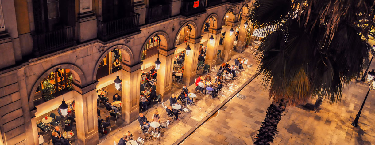 Plaza in Barcelona at night