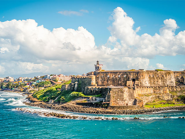 Historical castle El Morro along the coastline, San Juan, Puerto Rico.