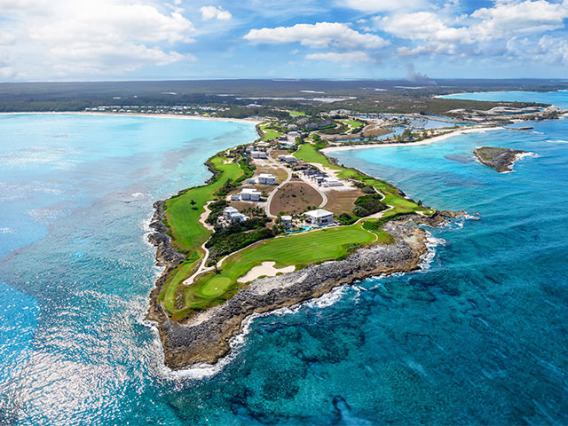 Aerial view of Emerald Bay, The Bahamas, Caribbean