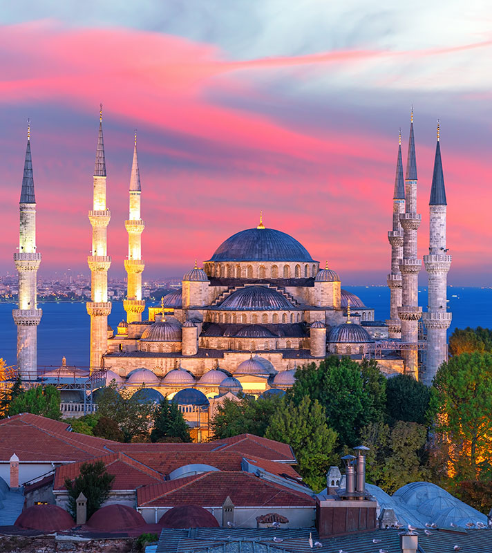 The Blue Mosque of Istanbul, colorful sunset view, Turkey