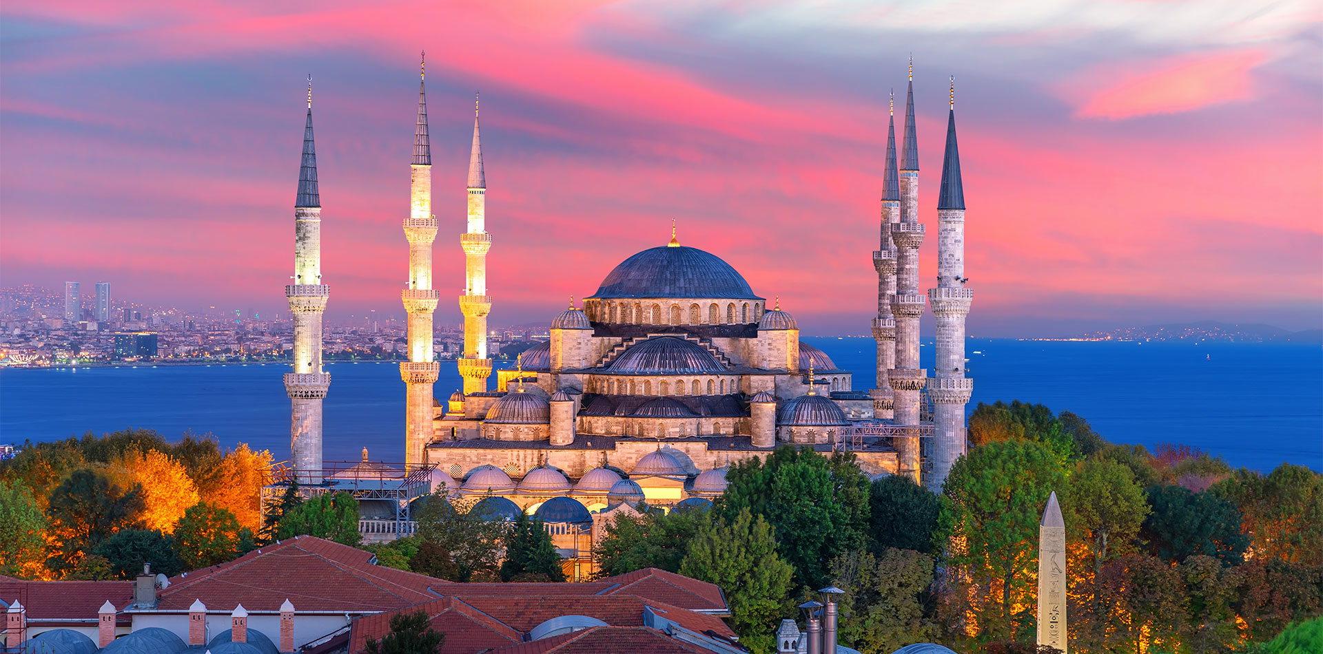 The Blue Mosque of Istanbul, colorful sunset view, Turkey