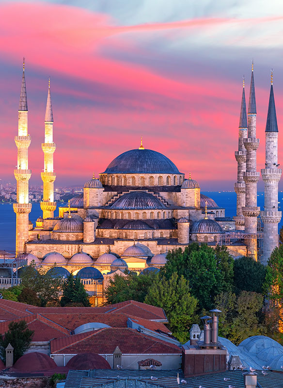 The Blue Mosque of Istanbul, colorful sunset view, Turkey