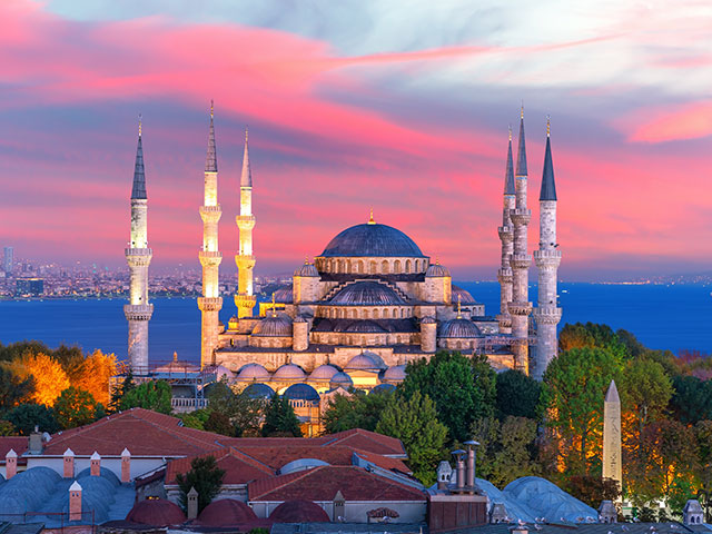 The Blue Mosque of Istanbul, colorful sunset view, Turkey