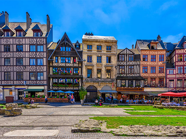 Street with timber framing houses in Rouen, Normandy, France