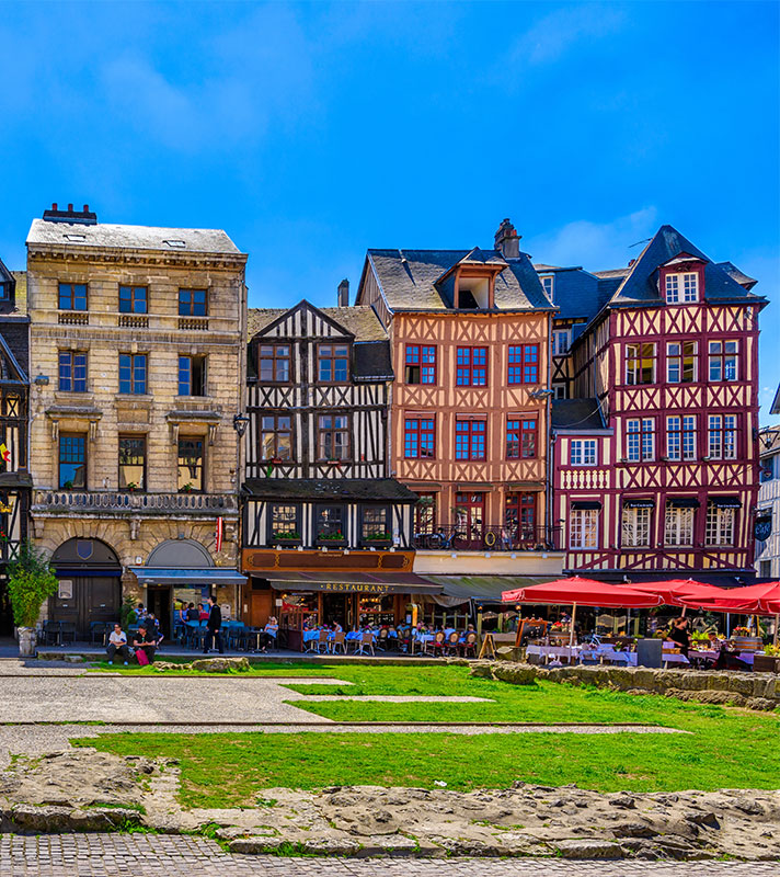 Street with timber framing houses in Rouen, Normandy, France