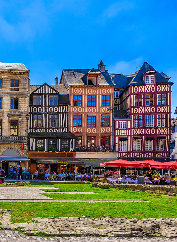 Street with timber framing houses in Rouen, Normandy, France