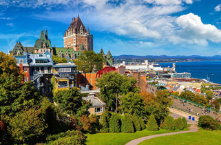Panoramic view of Frontenac Castle in Old Quebec City, Canada